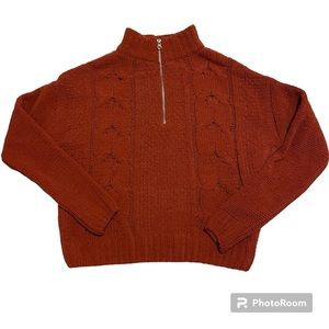 Hooked Up by IOT Burnt Orange Zip-Up Knit Cropped Sweater